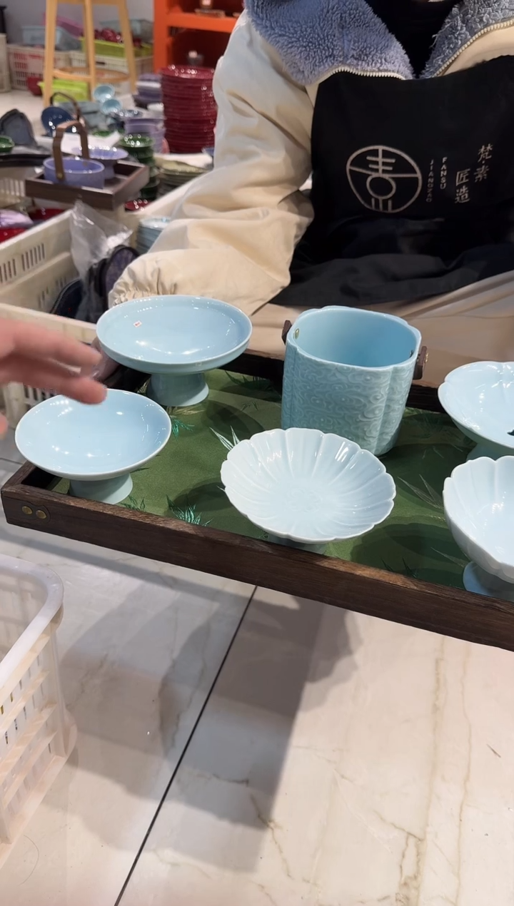 瓷片瓷微瑕商品 介意勿拍 带托盘布垫