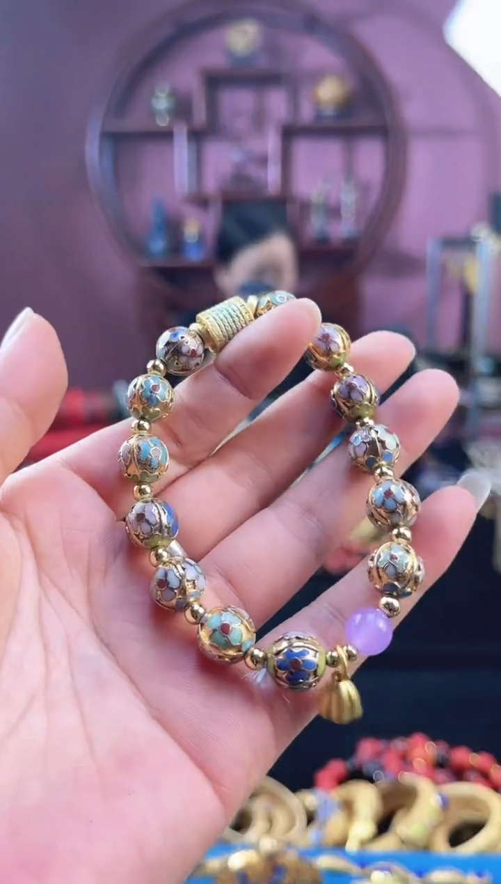 非遗 景泰蓝金地手串 4瓜棱1.0