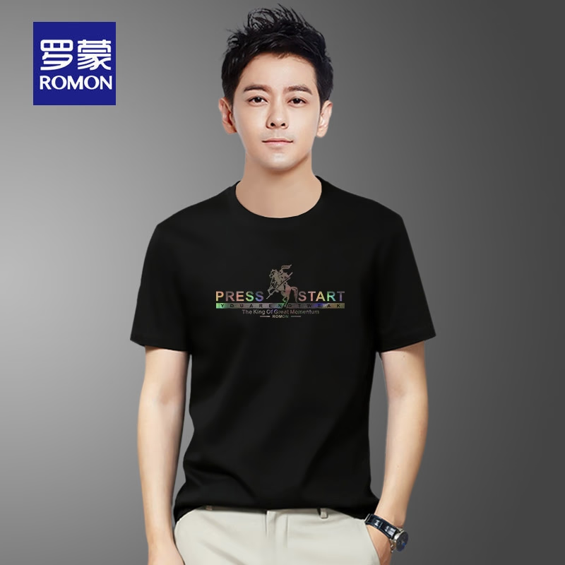 罗蒙短袖t恤男士圆领体恤打底衫潮流ins宽松百搭夏季2025新款半袖