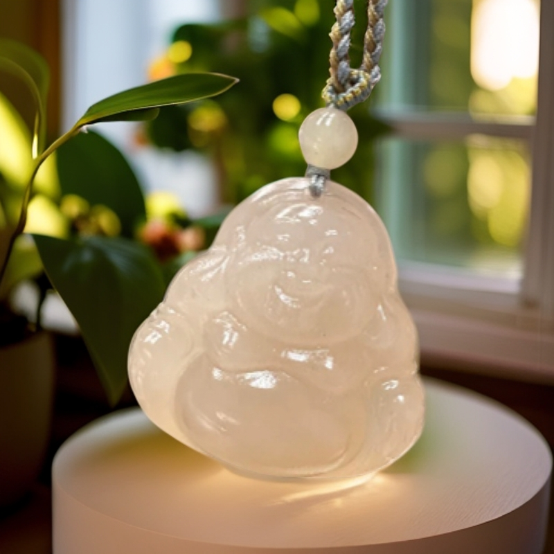 高品质新疆藕粉双面弥勒佛吊坠