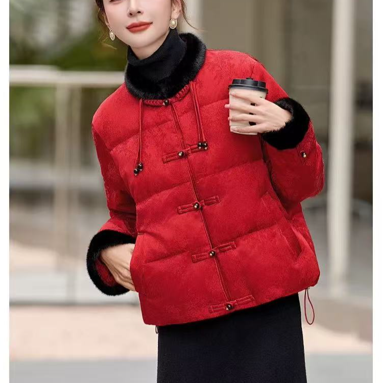 【红运当头】时尚新款冬季新中式白鹅绒羽绒服中国风过年水貂毛