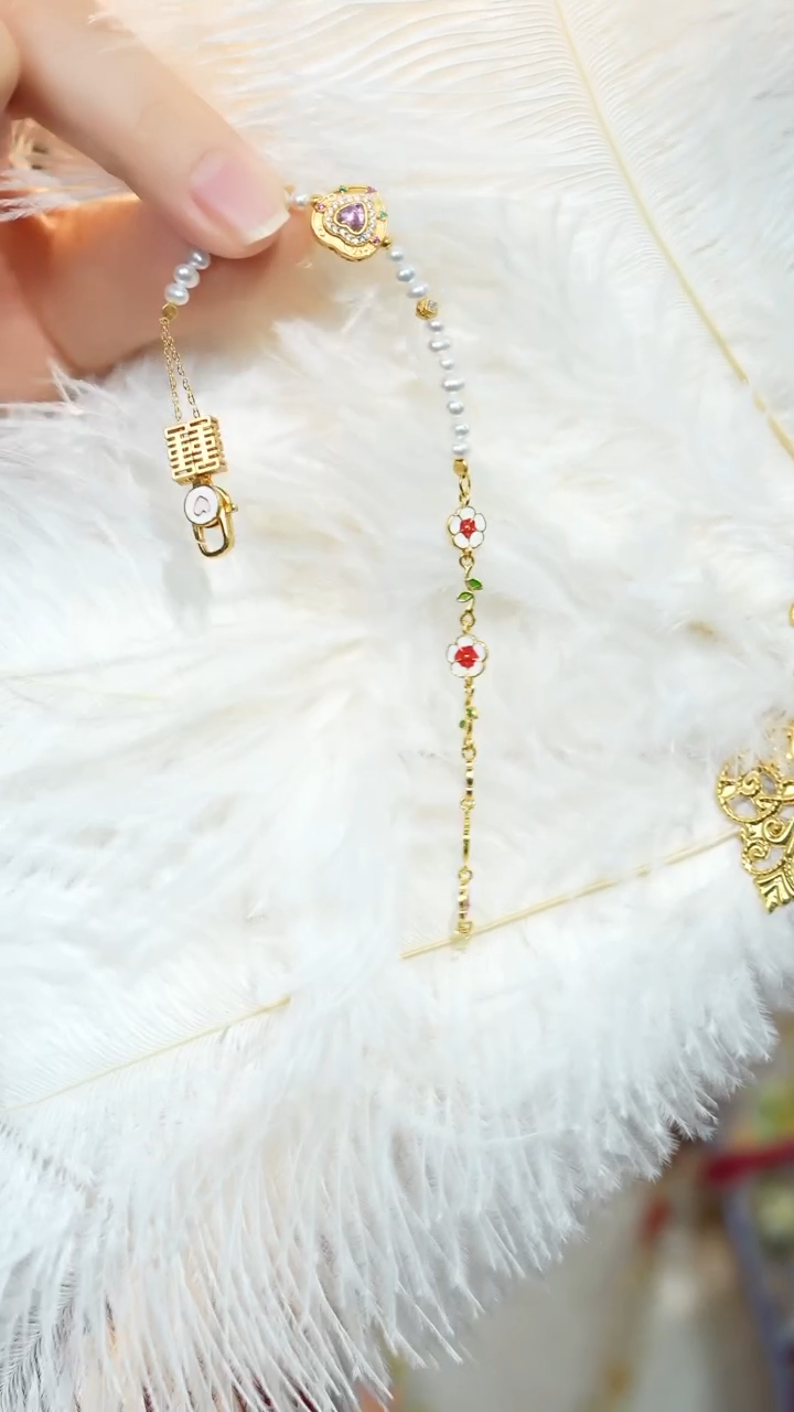 【闪购商品】淡水珍珠手链银S925镶嵌双喜临门白珍珠手链