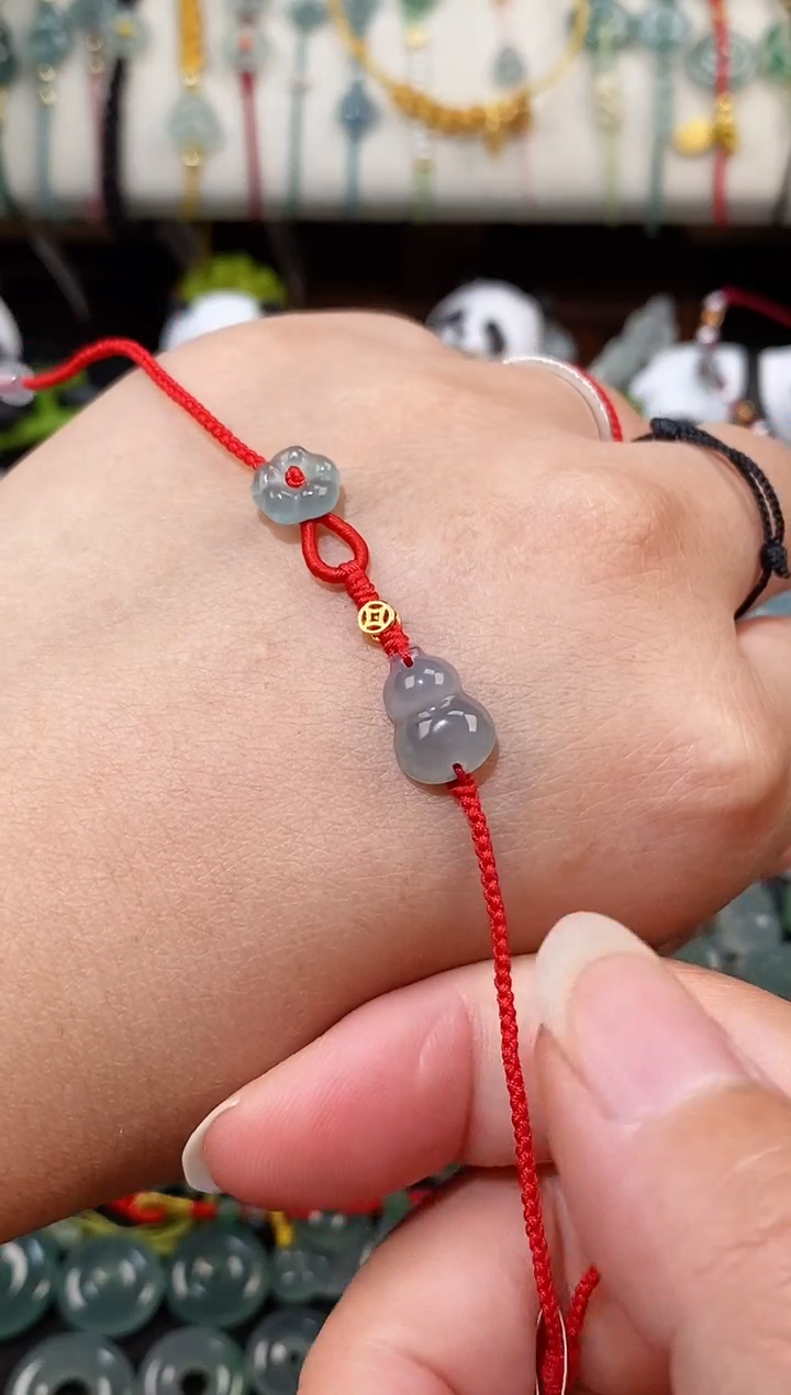 散珠翡翠葫芦小花手绳  手围15