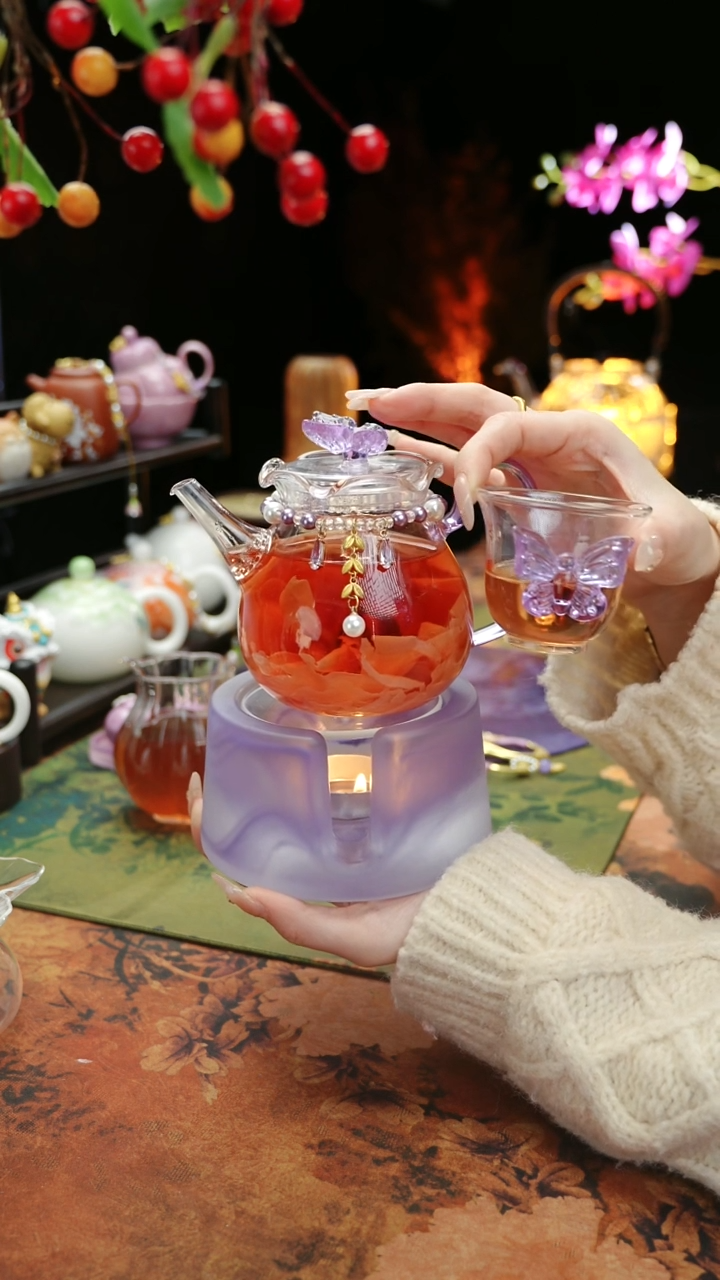 【闪购商品】紫色温茶台+茶壶+链子+杯子