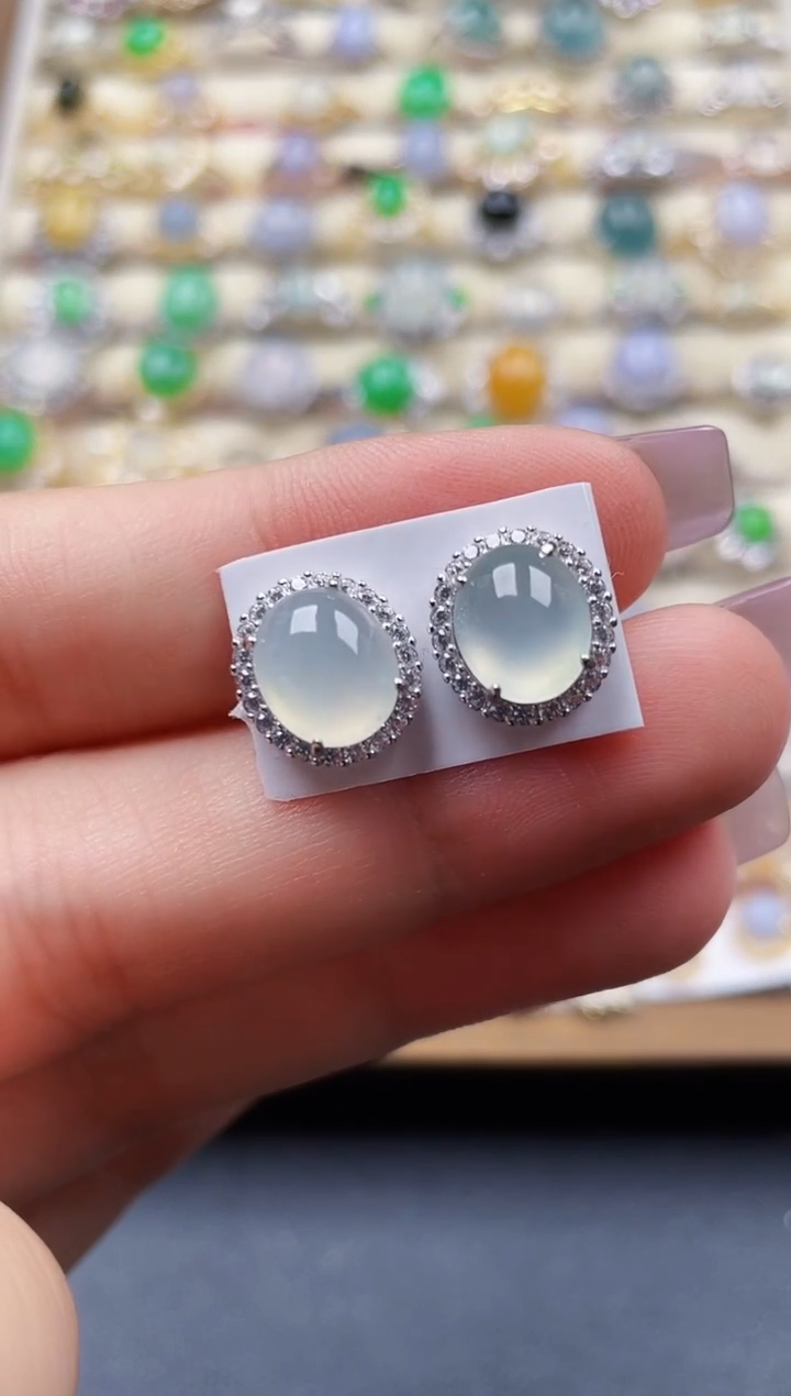 银S925镶嵌翡翠耳饰147