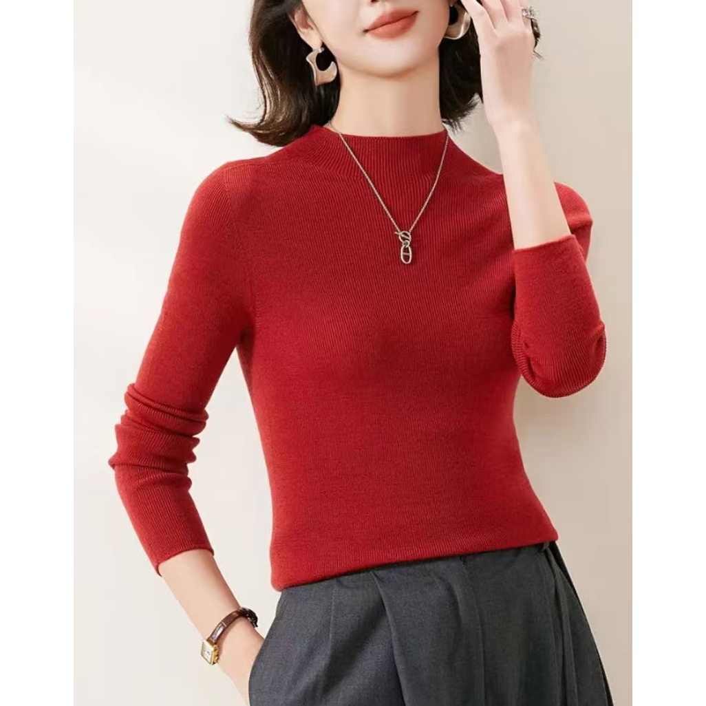 秋冬上新100%精纺羊毛纯色修身半高领长袖女式羊毛衫25DAK1032