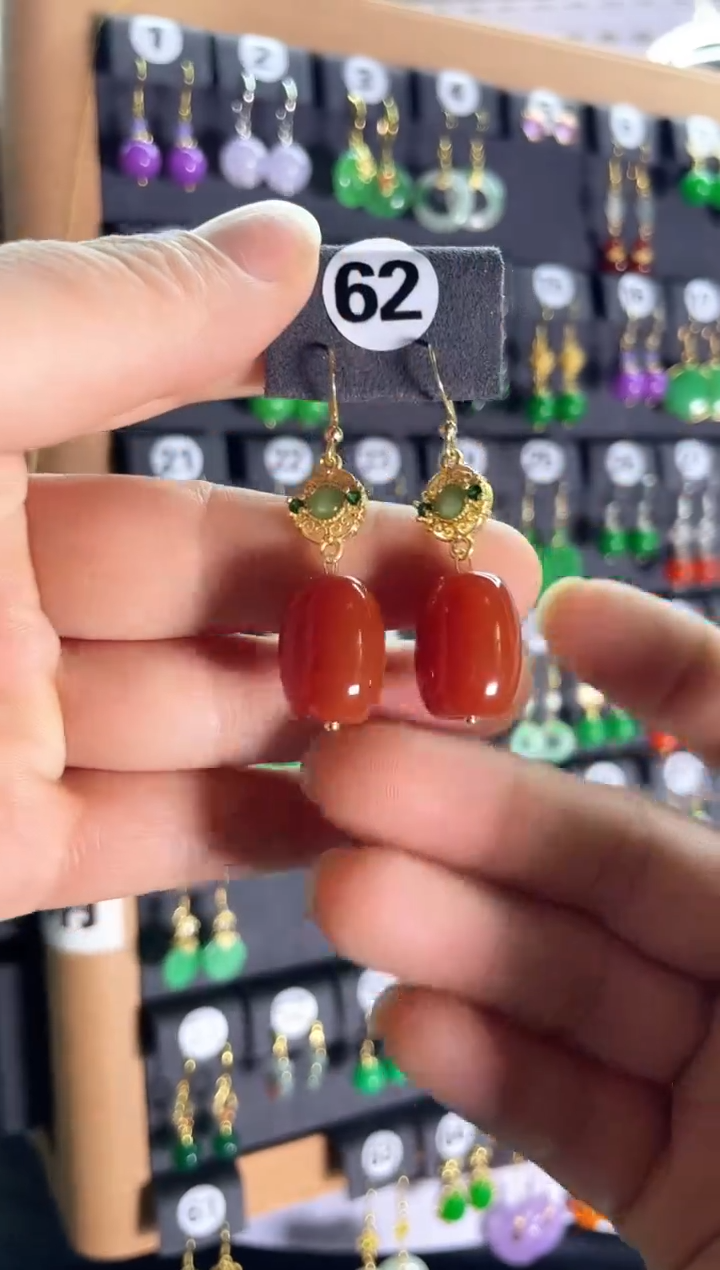 【闪购商品】南红玛瑙耳饰银S925镶嵌62...