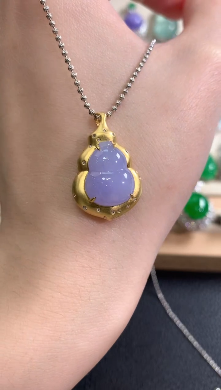 吊坠(不含链)18K金镶嵌翡翠冬日珠宝W40紫货有色差