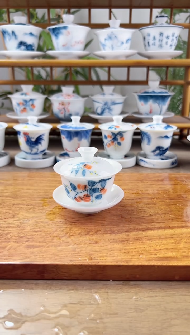 微瑕冰种柿子80ml三才盖碗