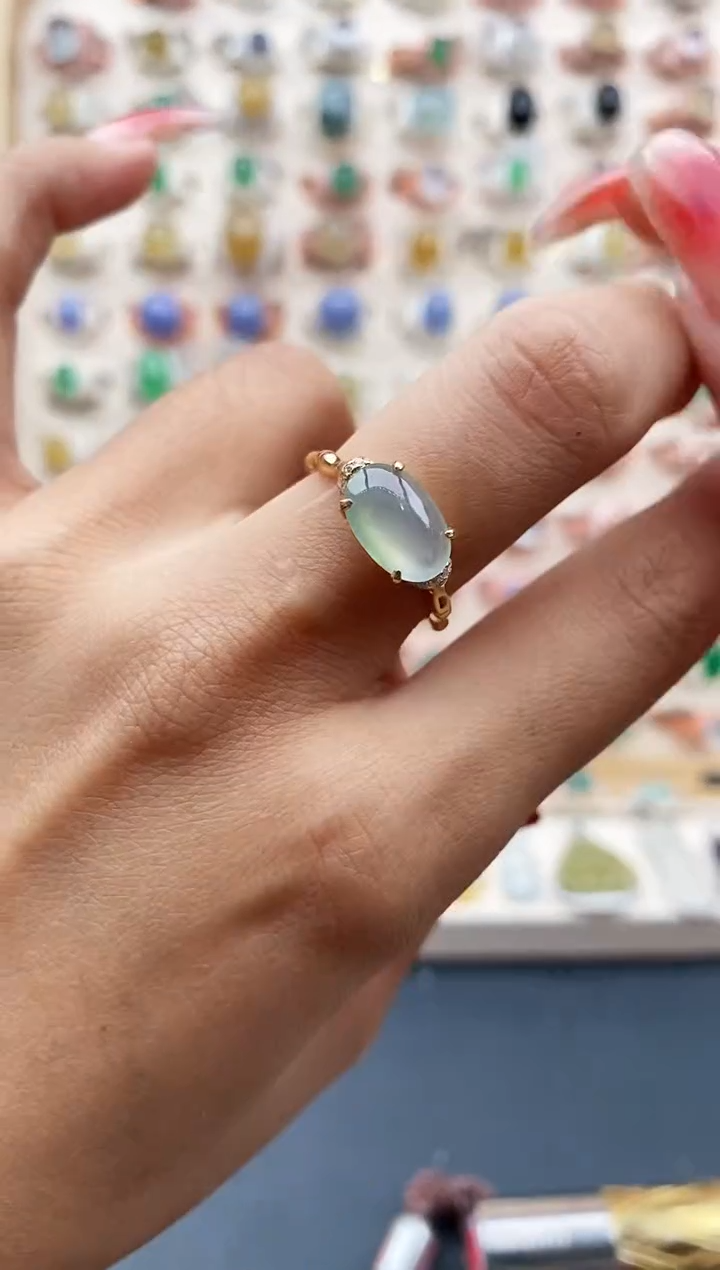 【闪购商品】翡翠戒指银S925镶嵌缅甸天然A货翡翠222  8+10