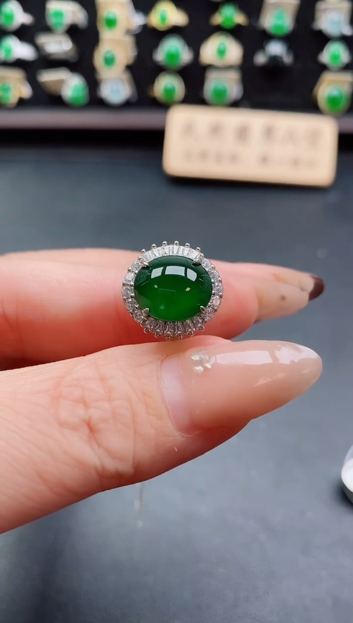 银S925镶嵌戒指翡翠1