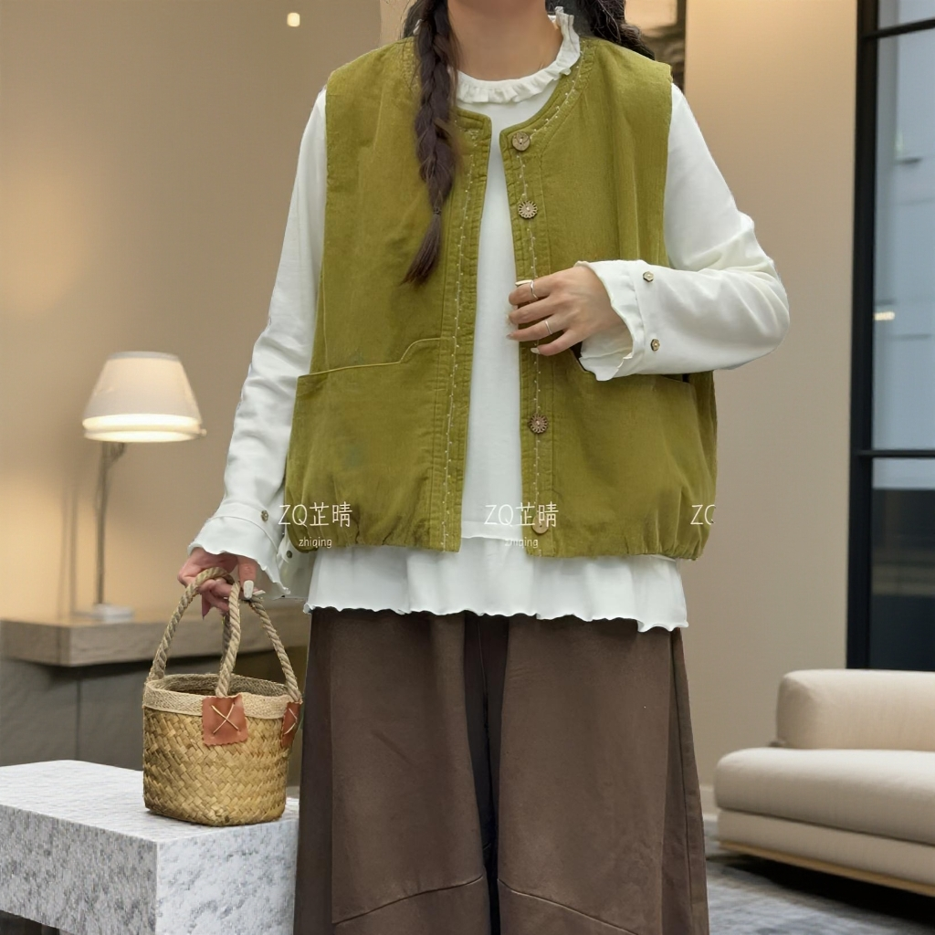 灯芯绒刺绣棉马甲 3199#