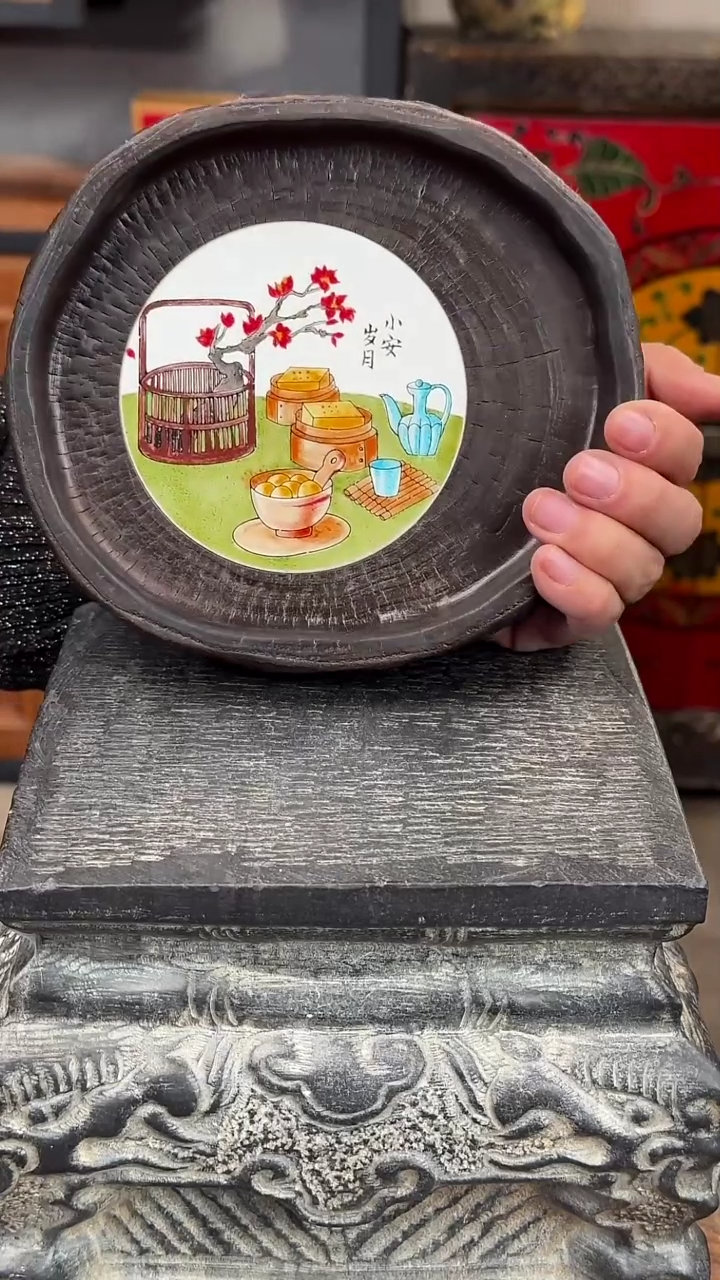 【闪购商品】摆件碳化银杏木釉上彩茶盘杯垫