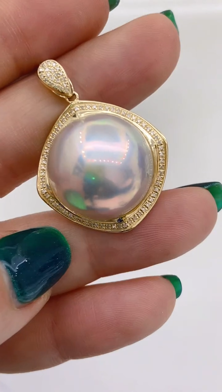 【闪购商品】拼合珍珠（马贝珠）吊坠18K金镶嵌203 19-20mm