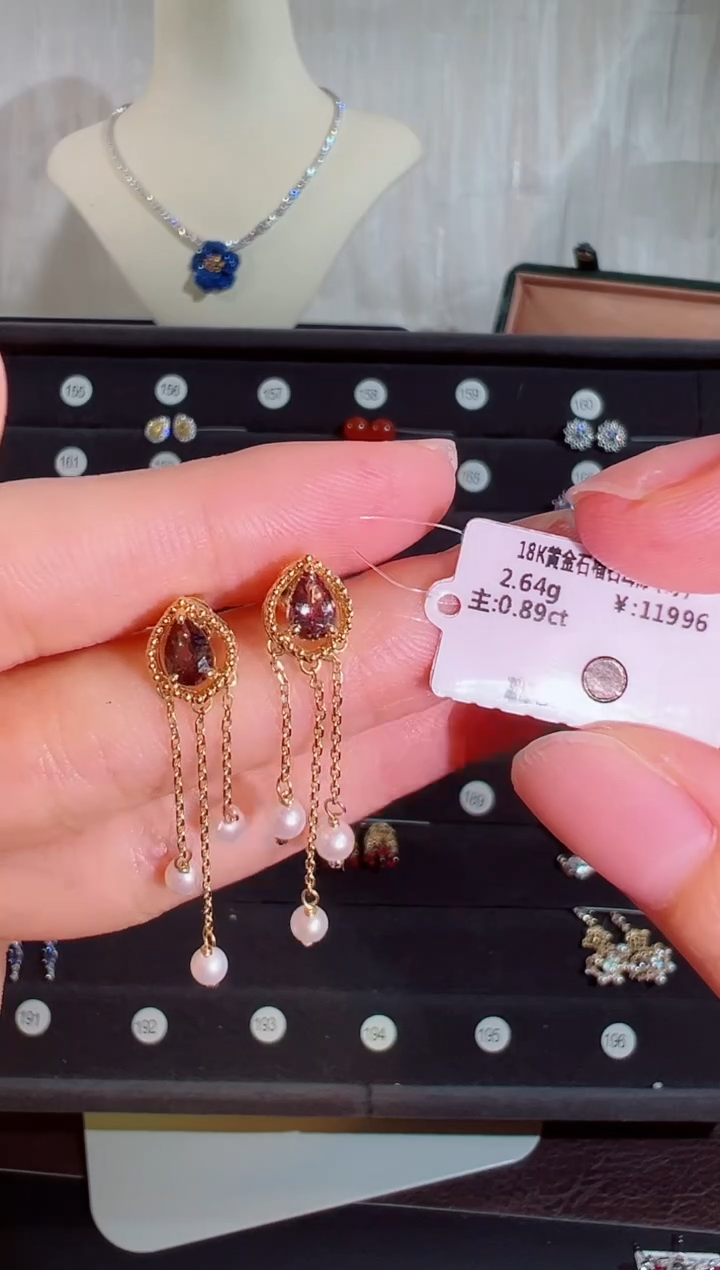 石榴石耳饰18K金镶嵌BE13411#-Y#194