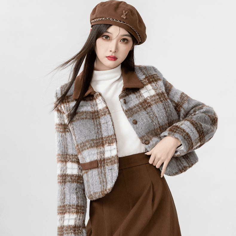 小个子女装早春款小香风格子毛呢外套女韩版呢子短外套女