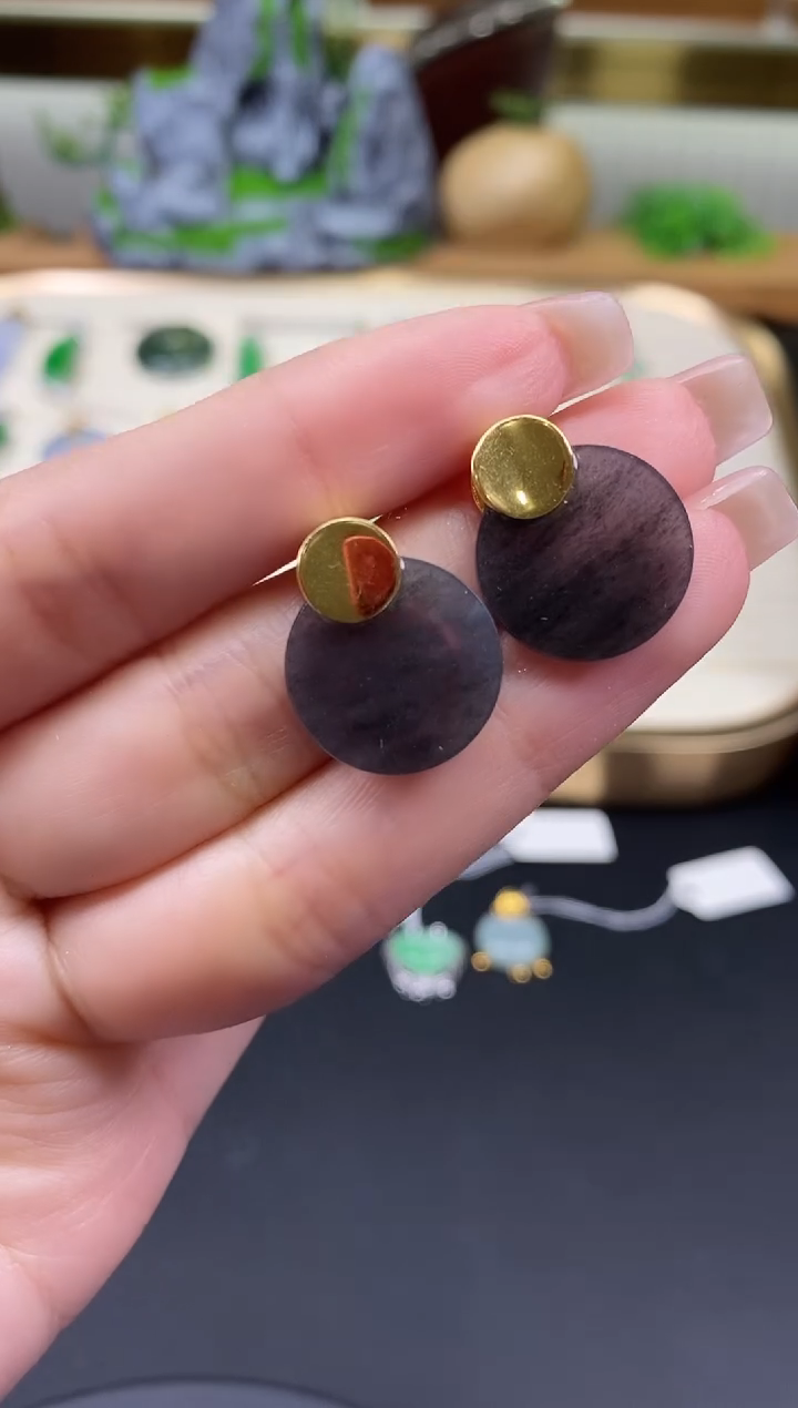 未镶嵌翡翠耳饰圆牌耳饰@@CMT7025
