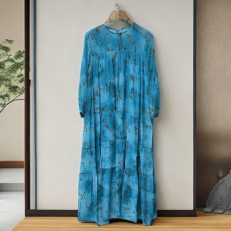 CJ040  林秀英 -C家  飘逸高端拼接桑蚕丝长袖连衣裙WAD1278