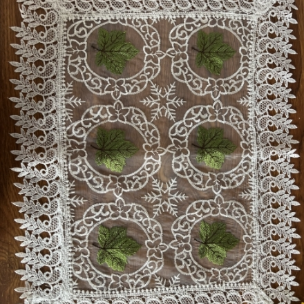 ZN012-104玻璃纱【43*60]白底绿叶高织高密玻璃砂桌布茶几布