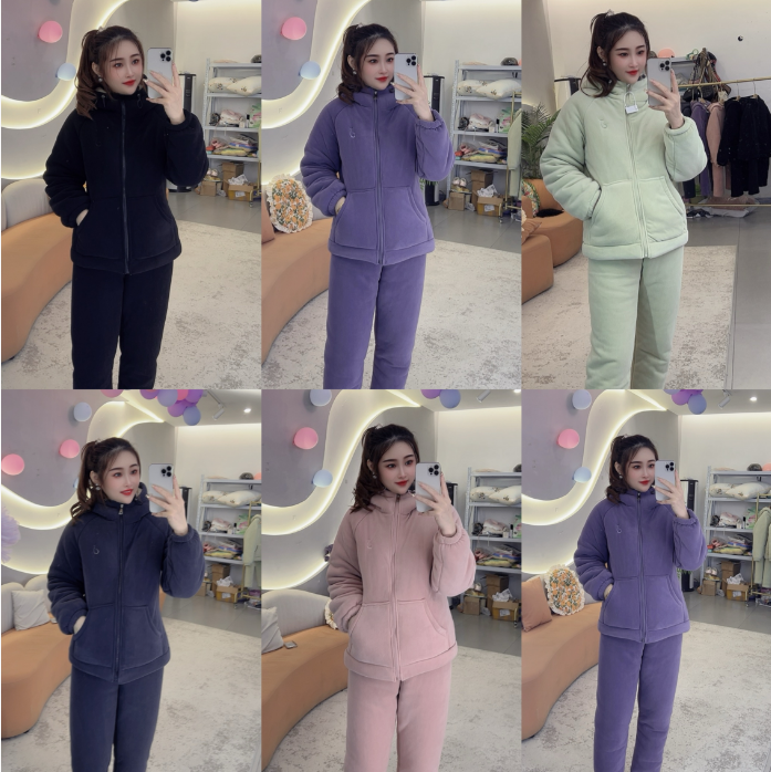 花嫂家亲子款情侣款韩系连帽三层加厚可外穿家居睡衣服套装2568