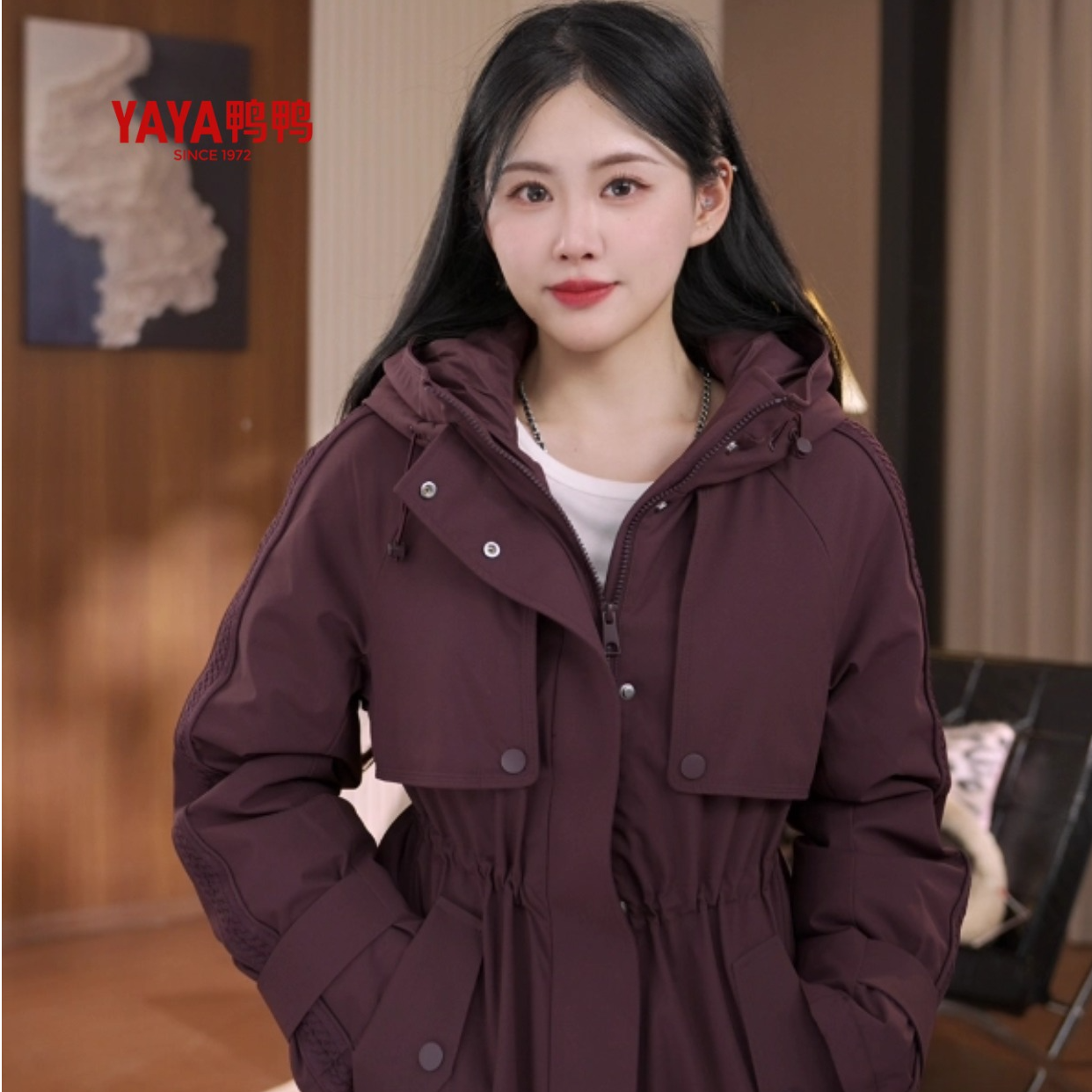 鸭鸭中长款连帽保暖羽绒服女2025年新品冬季新品韩版时尚羽绒服XY