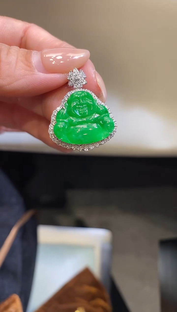 吊坠(不含链)18K金镶嵌翡翠佛公