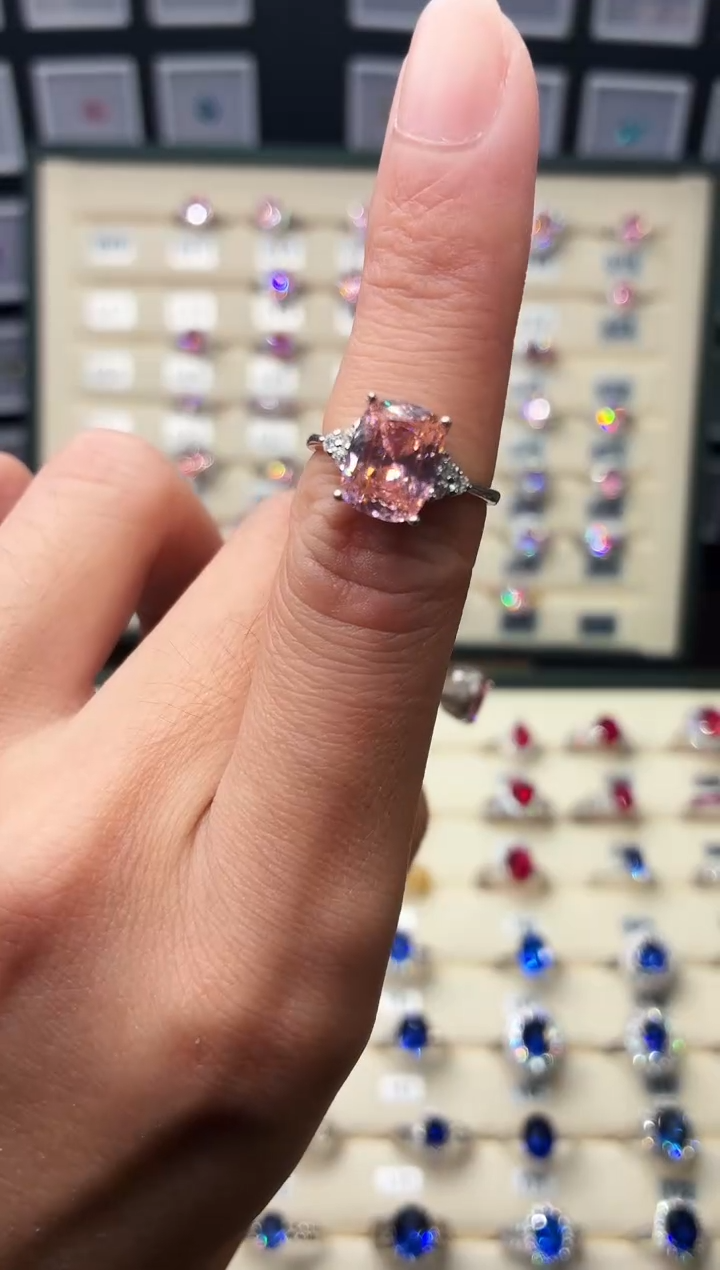 无925银轻奢帕帕拉恰粉橙色女神戒