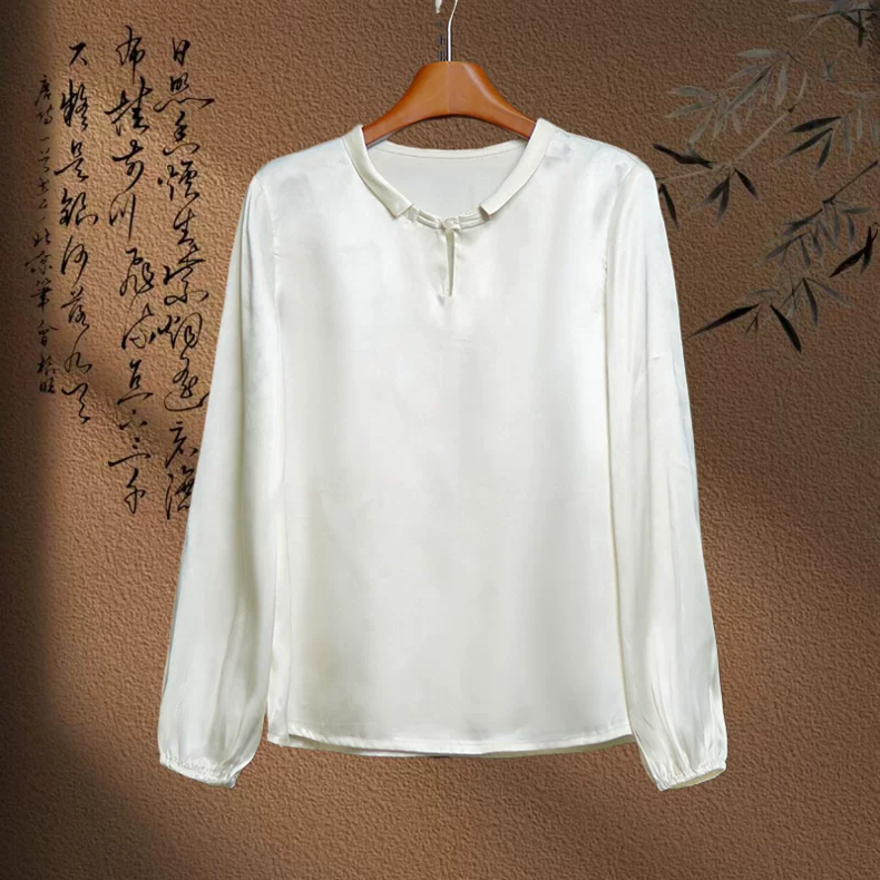 【玉霞金绮】新中式中国风香云纱大王缎娃娃领挂霜老料长袖衬衫