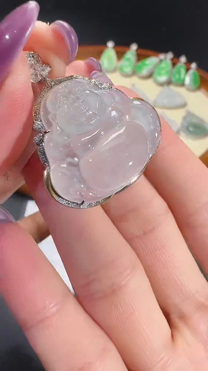 吊坠(不含链)18K金镶嵌翡翠【源头工厂】钻石镶嵌