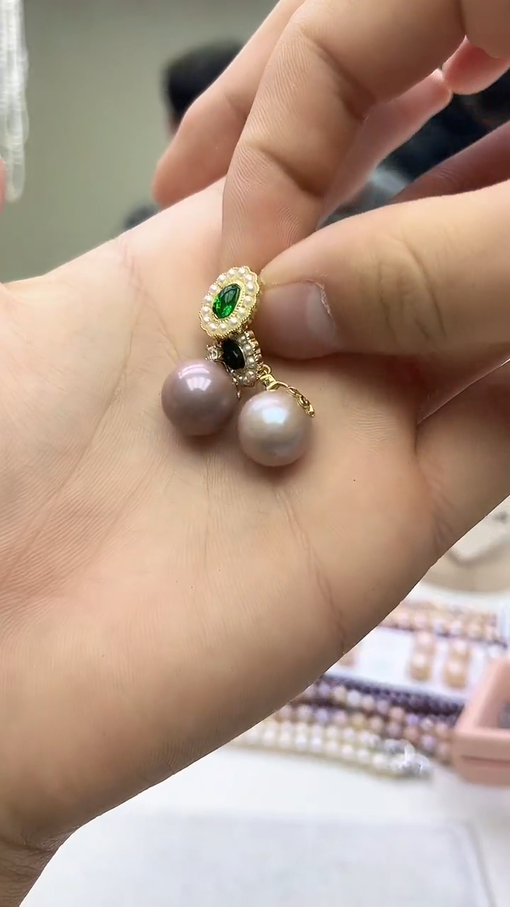 未镶嵌耳饰淡水珍珠紫色系耳饰13mm