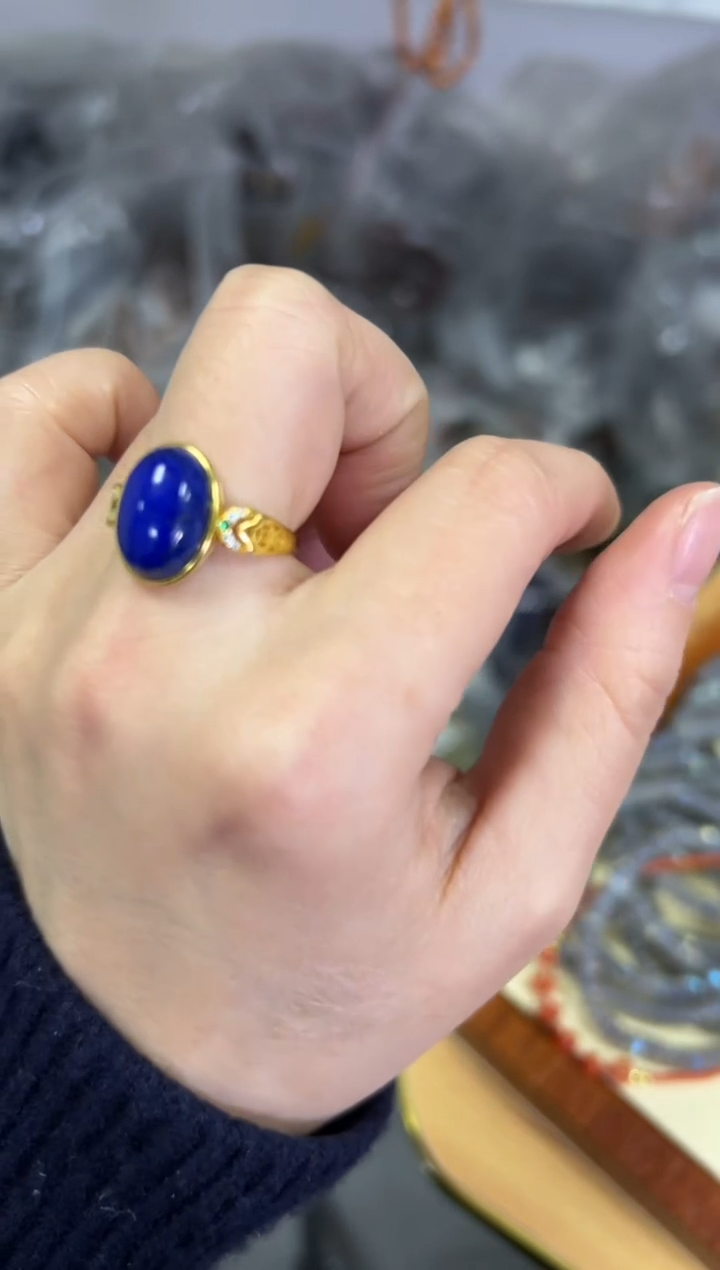 【闪购商品】青金石戒指银S925镶嵌青金石椭圆蛋面银戒指[3879]