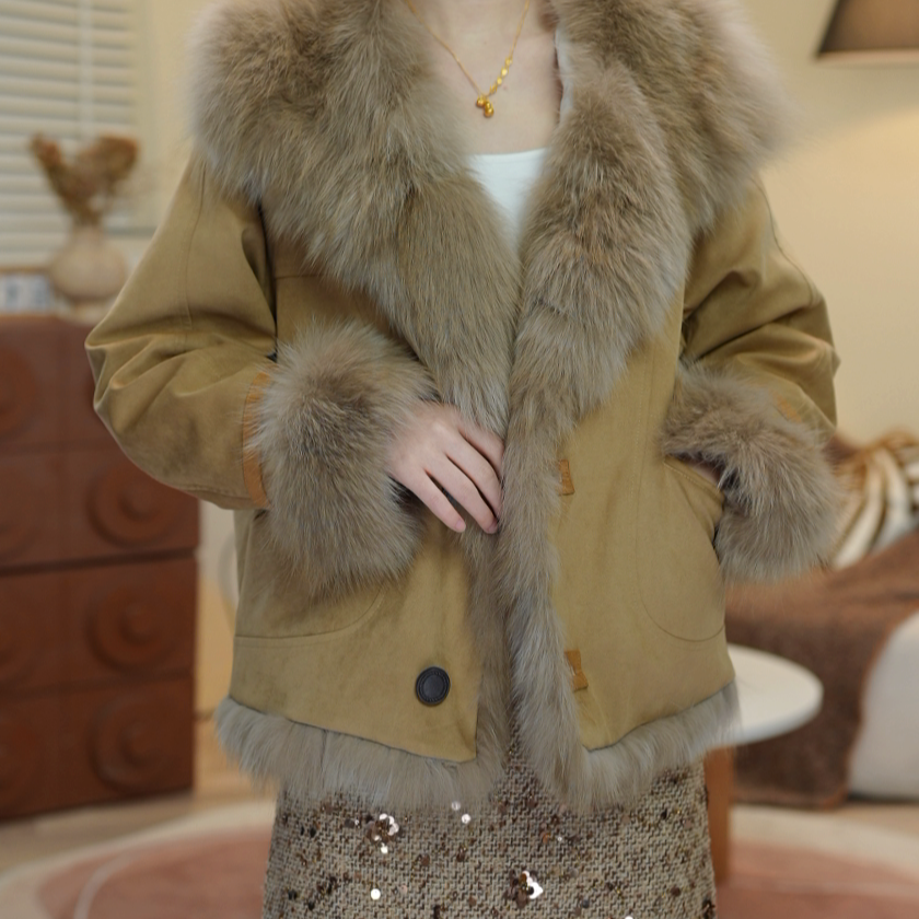 宽松型冬季上衣拼接常规复古港风毛毛外套网红-115-冰冰