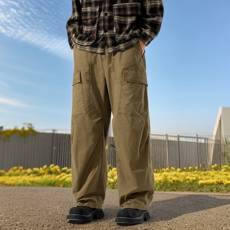 秋季新款户外美式复古男潮流宽松直筒多口袋工装裤阔腿休闲长裤子