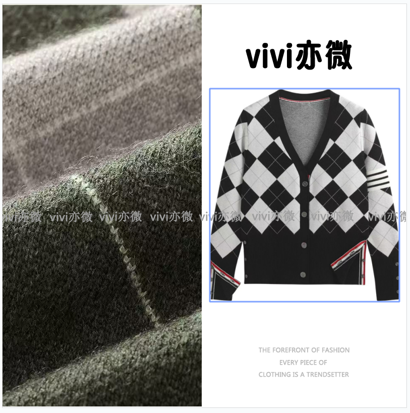  vivi亦微  TB毛针织衫秋冬拼色四杠修身V领毛衣外套女