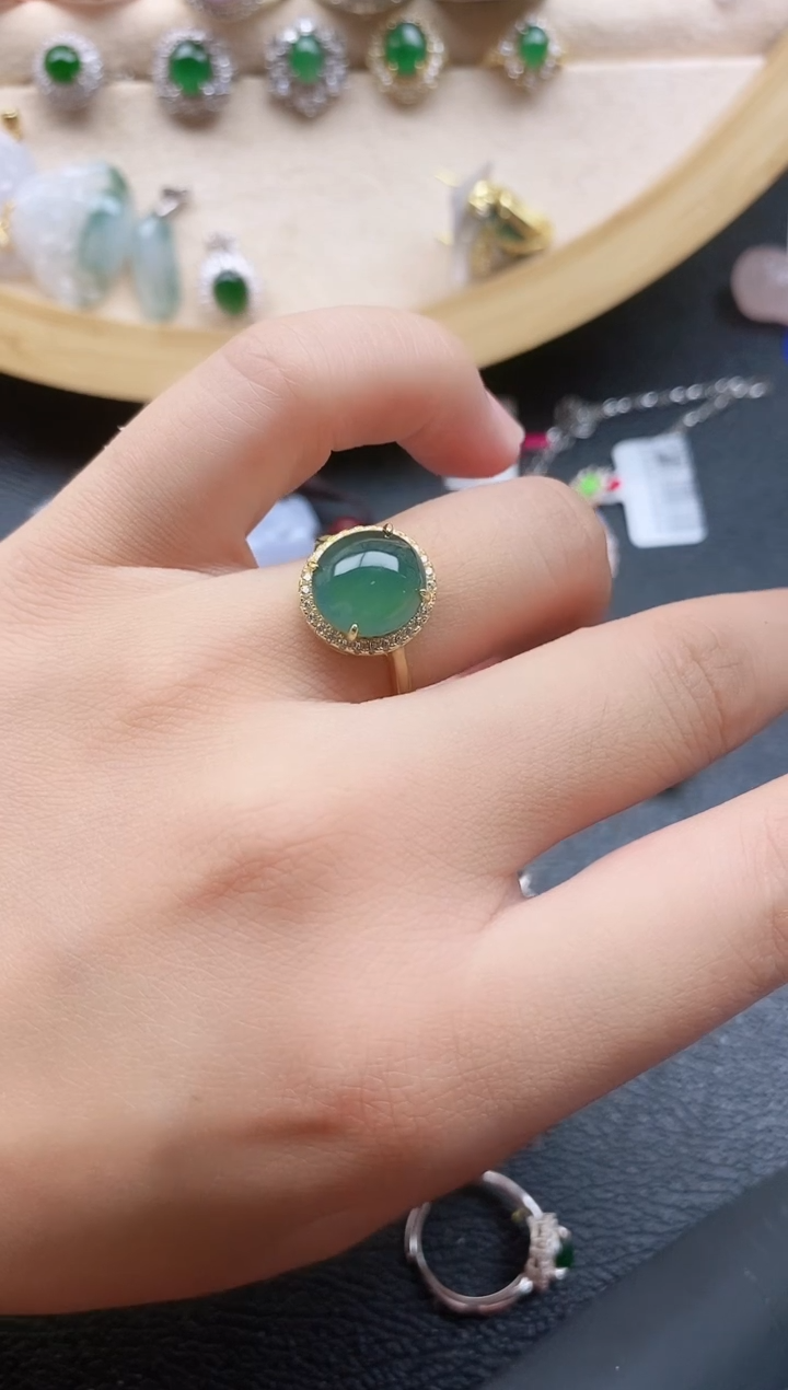 翡翠戒指银S925镶嵌1111