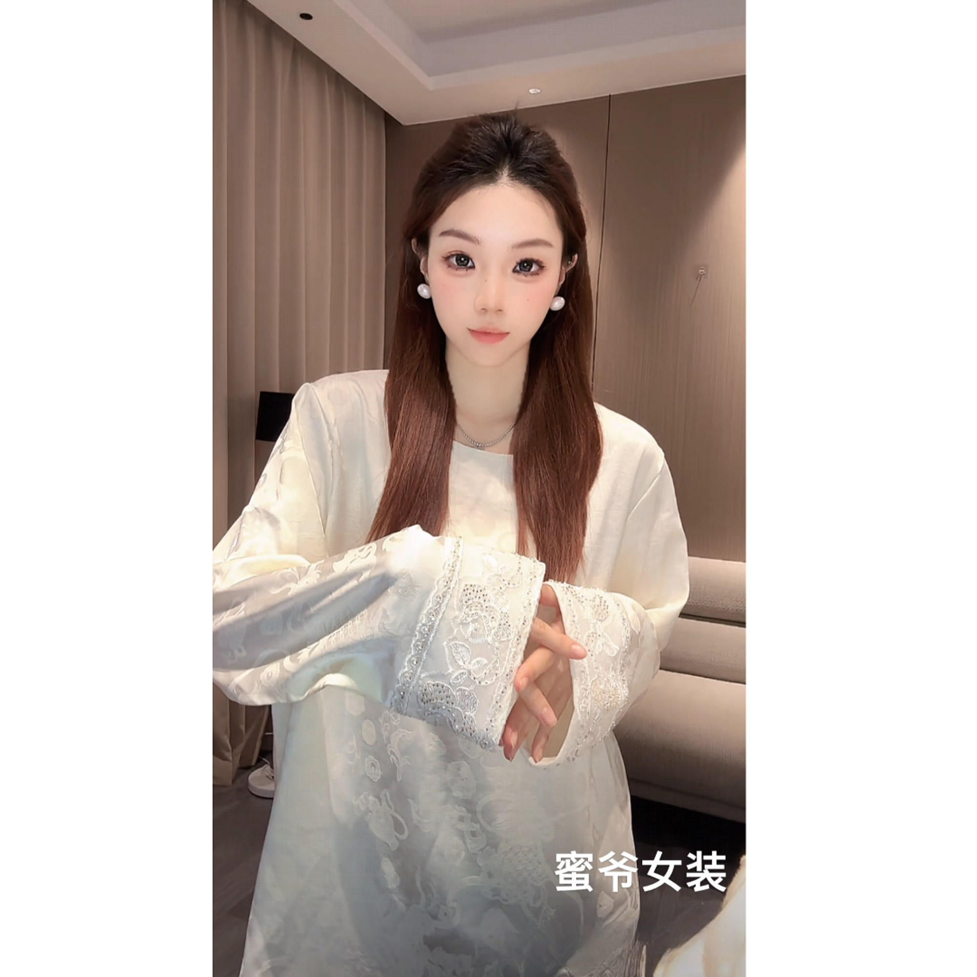 【蜜爷家】新中式国风醋酸缎面提花刺绣上衣89531#