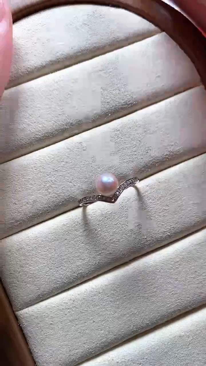 【闪购商品】海水珍珠戒指银S925镶嵌V子珍珠戒指
