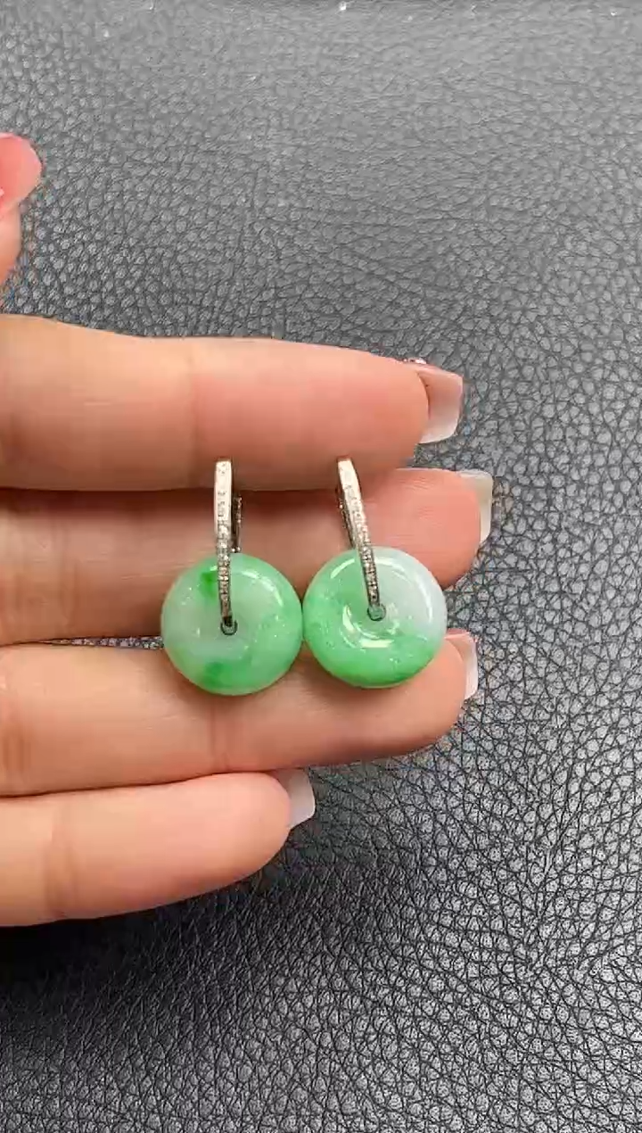 【闪购商品】翡翠耳钉18K金镶嵌平安扣耳钉多样性发1件