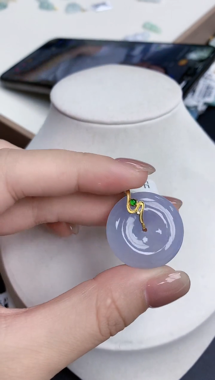 【闪购商品】翡翠颈饰18K金镶嵌天然缅甸翡翠A货