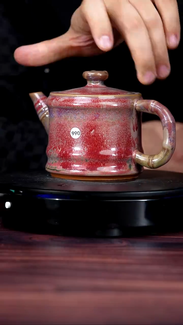 990#李朝斐一级品原矿钧瓷竹节壶