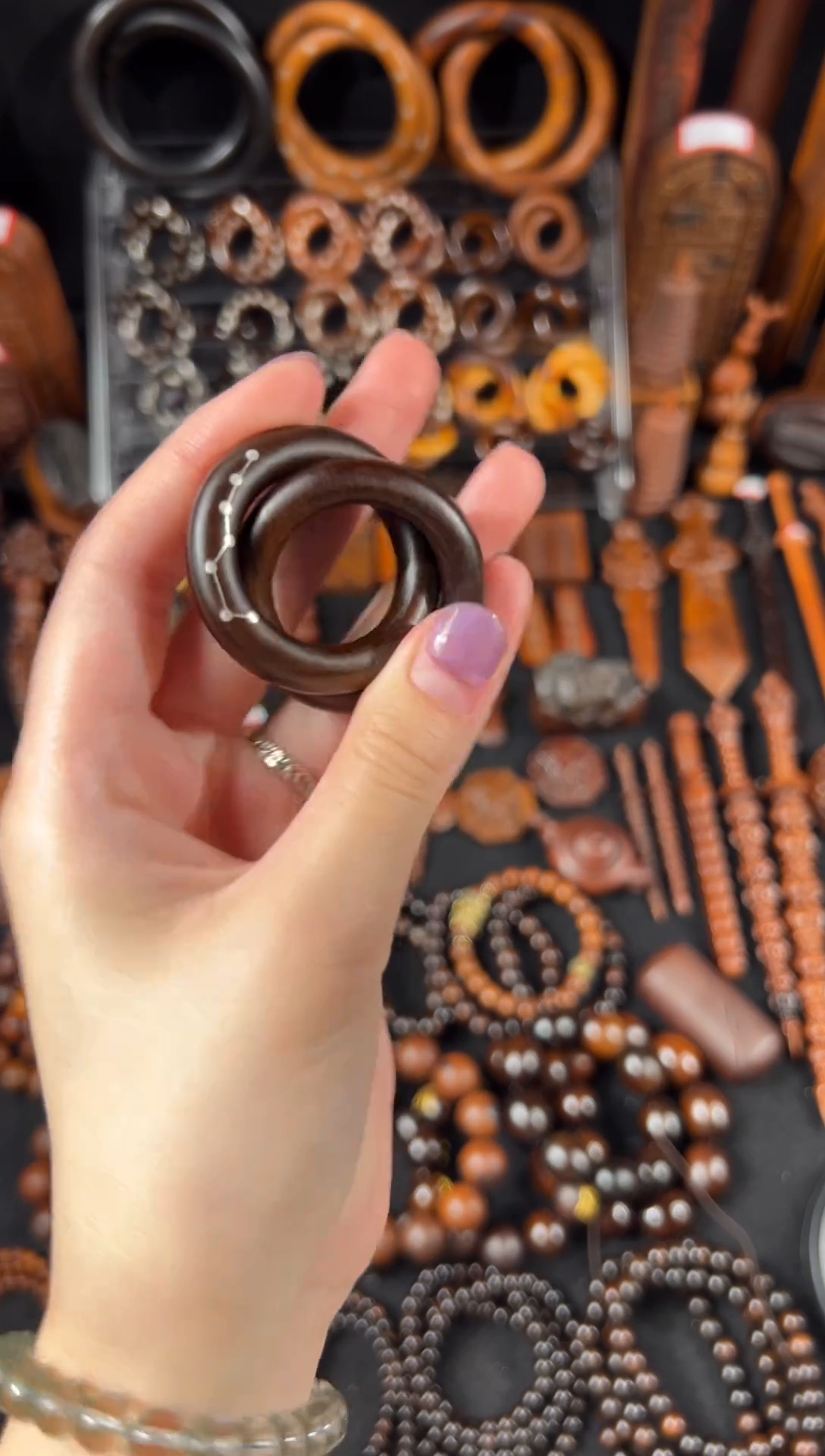 木雷枣玉化 镶银六七星 乾坤圈