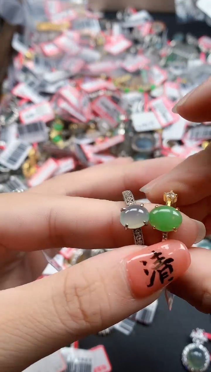 银S925镶嵌戒指翡翠天然A货缅甸翡翠