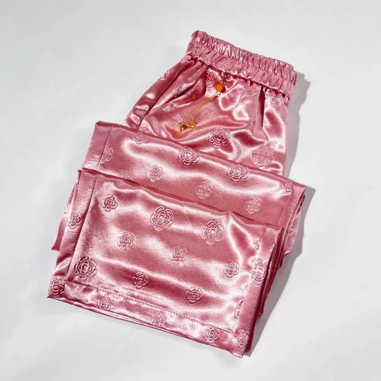 妍 新中式国风山茶花直筒窄版宽松百搭阔腿裤25006