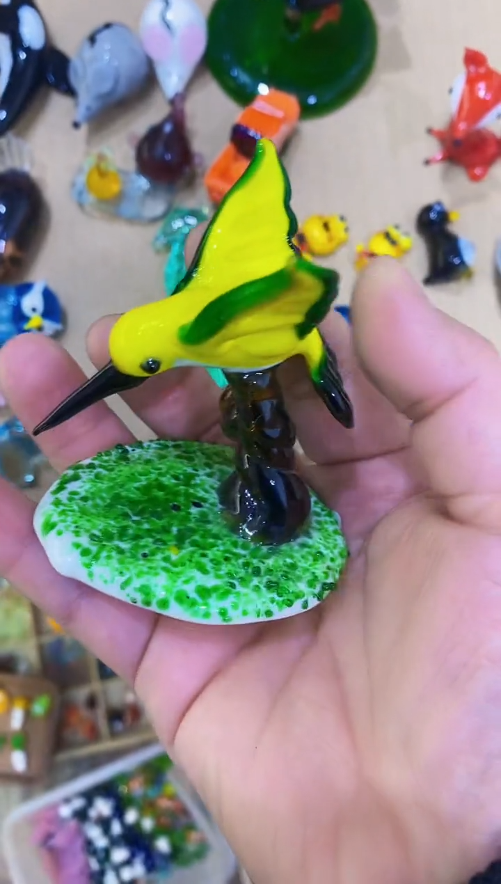 琉璃手工艺品树枝鸟