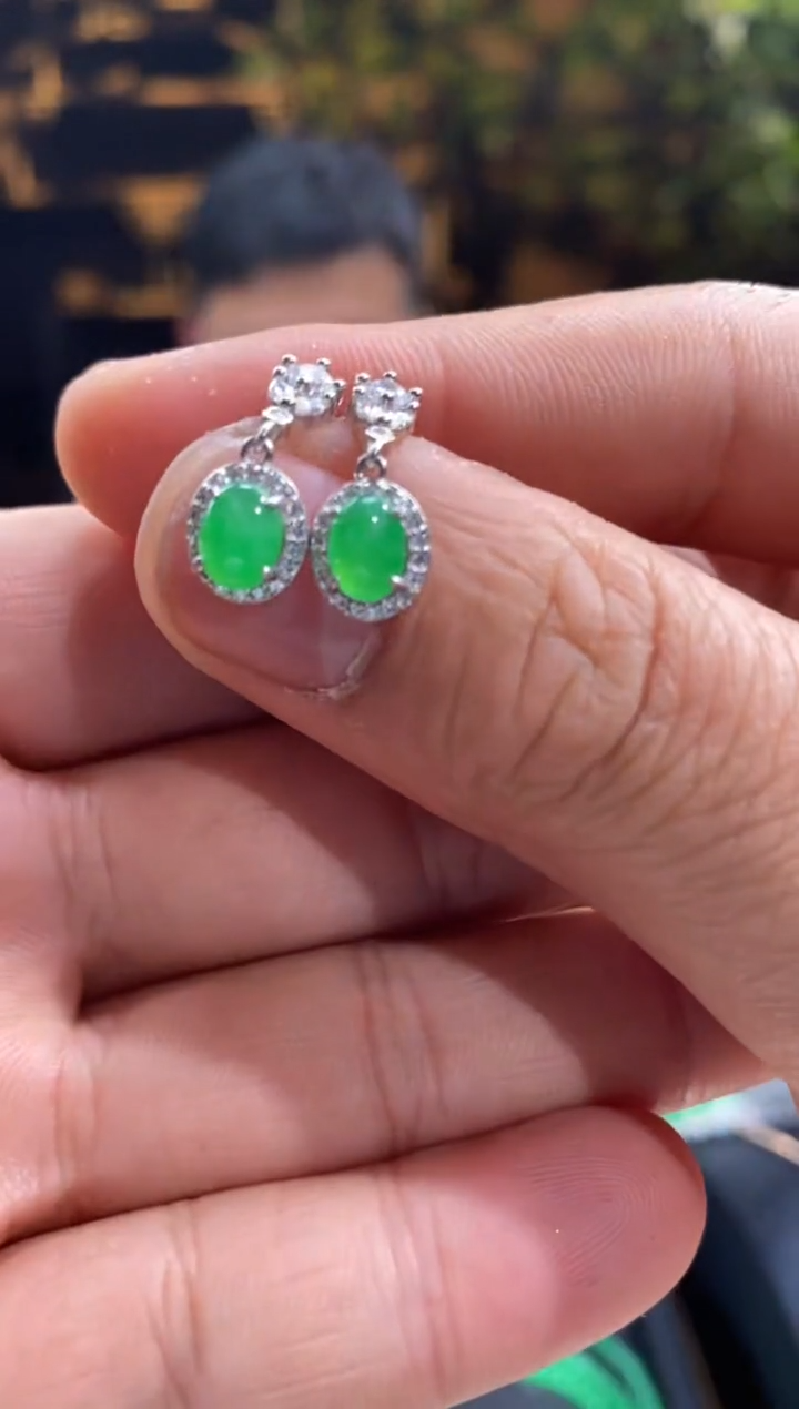 【闪购商品】翡翠耳饰银S925镶嵌012002-天然翡翠a货耳饰