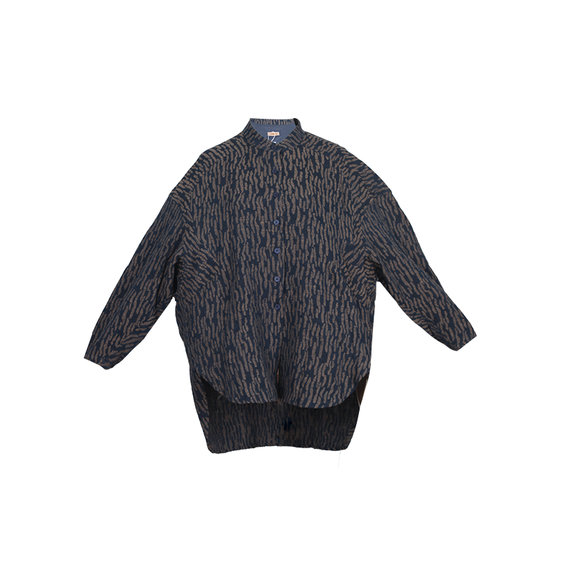 米勒衫满印木绿色提花长袖衬衫双面王璇原创设计