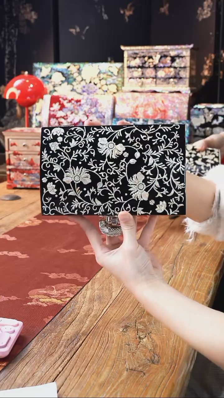 【闪购商品】瓷片瓷片螺钿工艺香椿木首饰盒