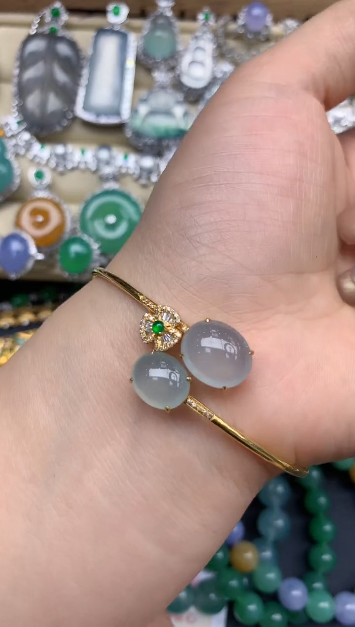 18K金镶嵌手镯翡翠328-中国好珍宝