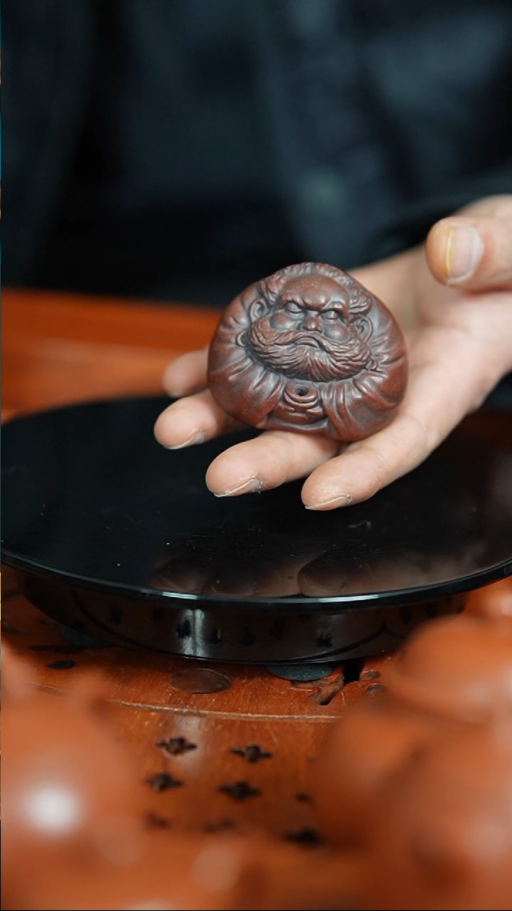 【闪购商品】紫砂茶宠古红泥刻绘香插干嘛精品摆件