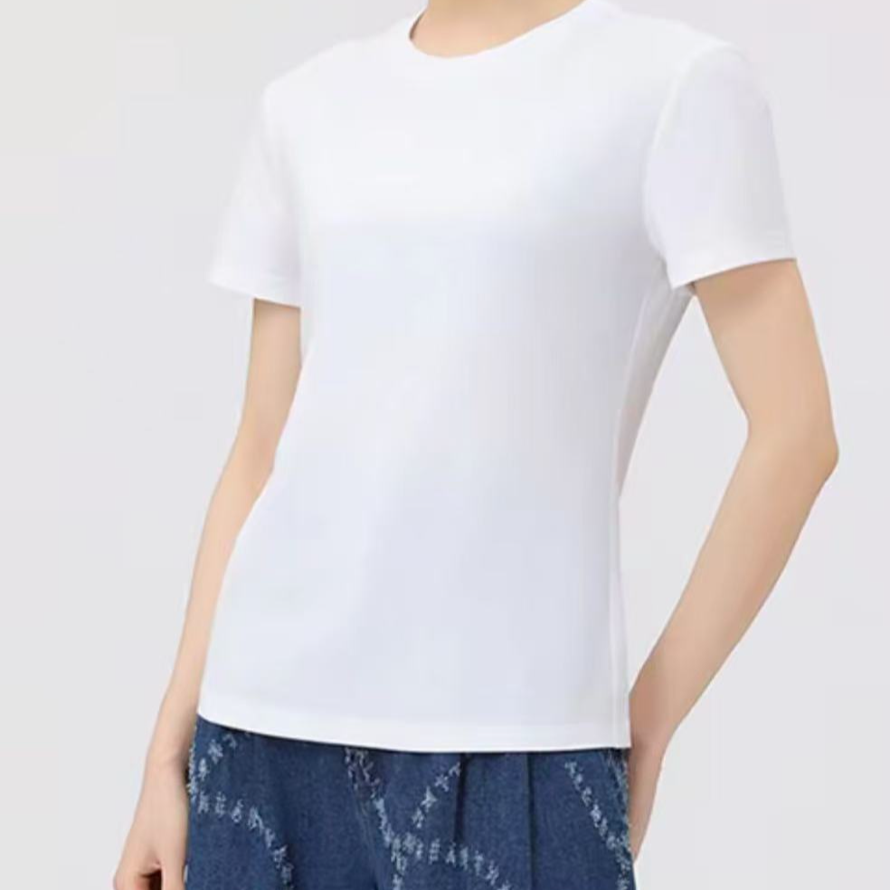 GIRDEAR/哥弟1301048 新款休闲百搭简约纯色圆领修身短款短袖T恤